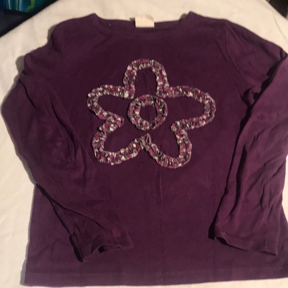 Mini Boden Purple Long Sleeve Shirt with Ruffle Floral Design